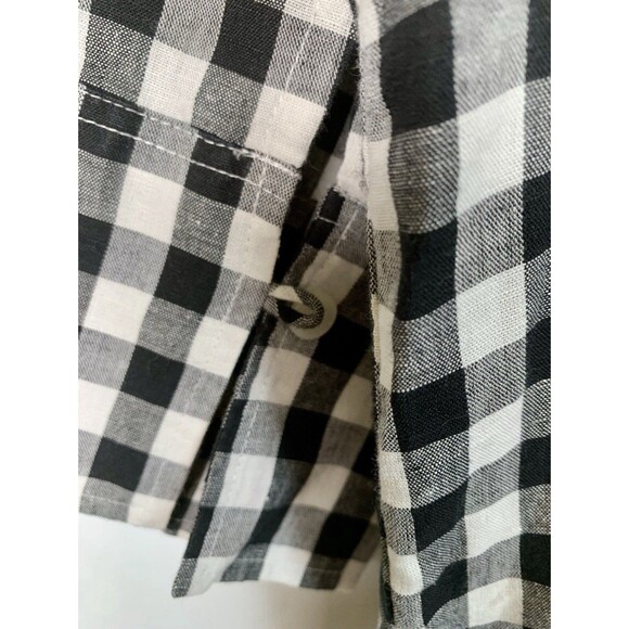 Talbots Irish Linen Blend Black White 3/4 Sleeve Button Up Check Top Blouse 16W - Picture 3 of 7